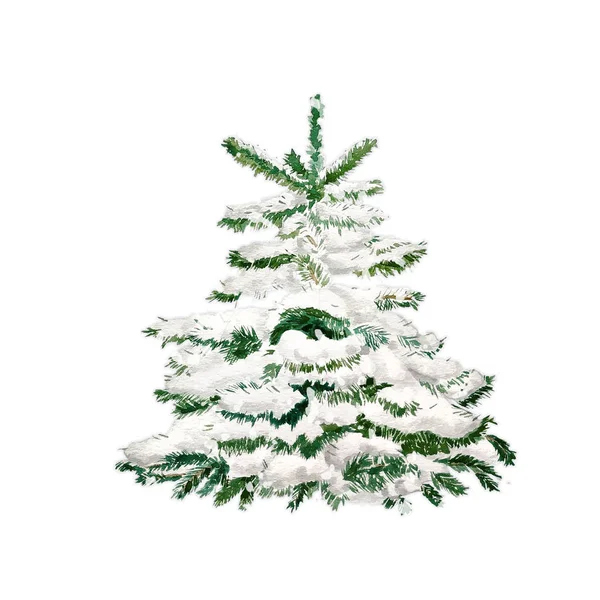 Watercolor Christmas Tree Bunny Snow Minimalstic Elegant Holiday Design Template — Stock Photo, Image