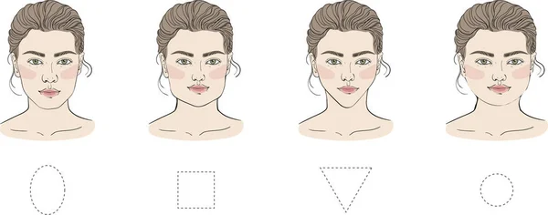 Verschiedene Weibliche Gesichtsformen Mit Unterschiedlicher Frisur Gibt Ovale Quadratische Runde — Stockvektor