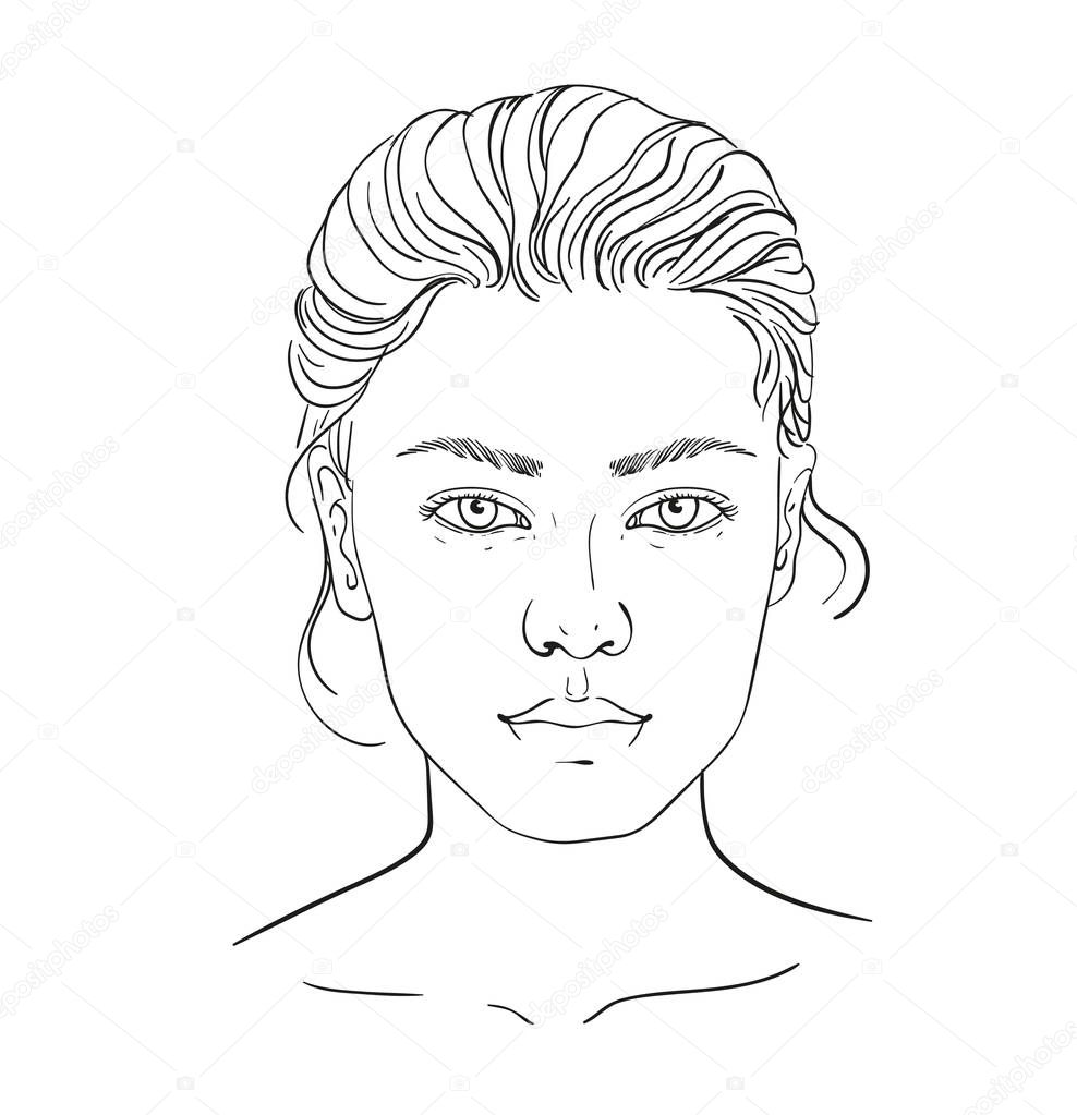 chart Makeup Artist Blank. Template. Vector illustration. illustration on a white background outline of the human female face for makeup.