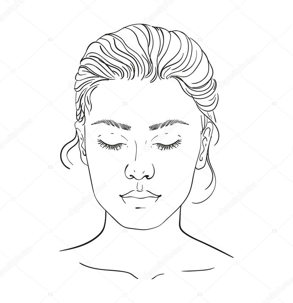 chart Makeup Artist Blank. Template. Vector illustration. illustration on a white background outline of the human female face for makeup.