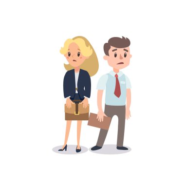 Erkek ve kadın bir proje mevcut. Çizgi film karakterleri ile vektör çizim. Takım oluşturma. Liderlik. Yönetim.