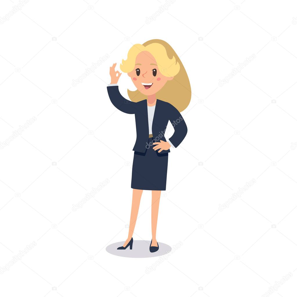 Businesswoman character. Animate character. Young lady personage constructor. Different woman postures. Vector set personage.usinesswoman working character design set.