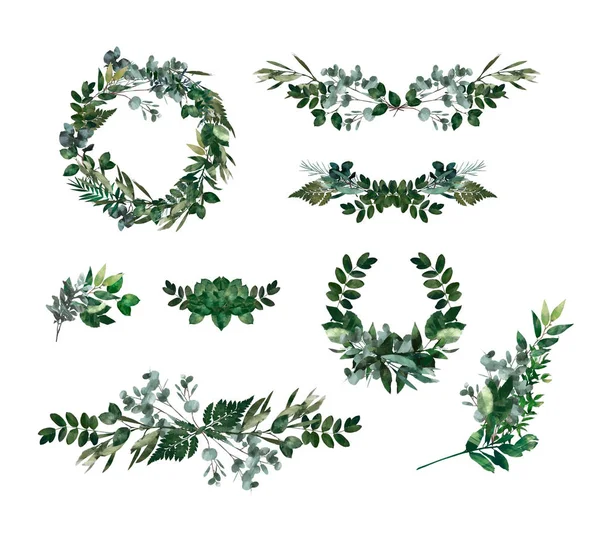 Akvarelu Moderní Dekorativní Prvek Eukalyptus Kulaté Zelené Listové Věnec Věnec — Stock fotografie