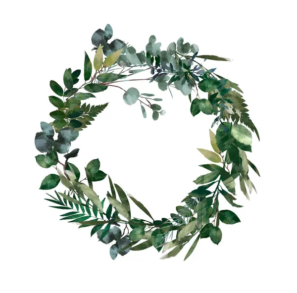 Watercolor Modern Decorative Element Eucalyptus Green Leaf Wreath Greenery Branches — Stock Photo, Image