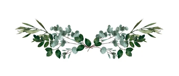 Watercolor Modern Decorative Element Eucalyptus Green Leaf Wreath Greenery Branches — Stock Photo, Image