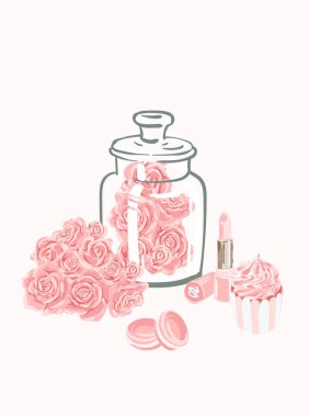 Dişi nesnelerin tomantik seti. Paketleme, kart ya da poster için iyi. Farklı gül sarısı.