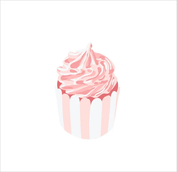 Vector Hand Drawn Sweet Cupcake Muffin Isolated White Delicious Pink — Stock Vector