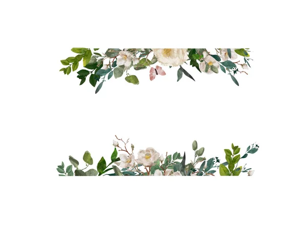 Grinalda floral aquarela pintada à mão em fundo branco.Grinalda, quadro floral, flores aquarela, peônias e rosas, ilustração pintada à mão. Isolado sobre fundo branco . — Fotografia de Stock