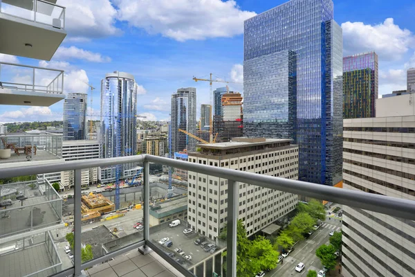 Zapierające Dech Piersiach Widok Panoramę Miasta Seattle Apartament Balkon Północno — Zdjęcie stockowe