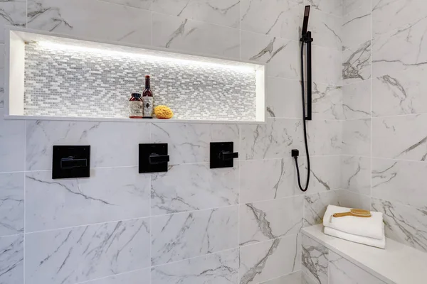 Master Baño Moderno Interior Casa Lujo Con Showe Blanco — Foto de Stock