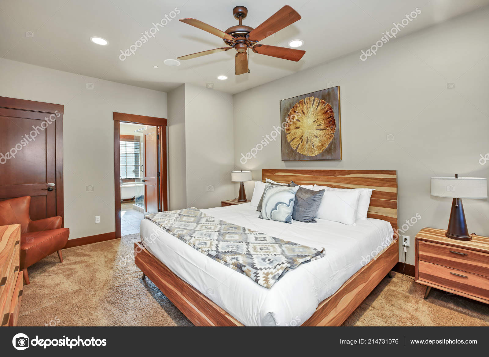 Cozy Master Bedroom Interior Features Large Wood Bed