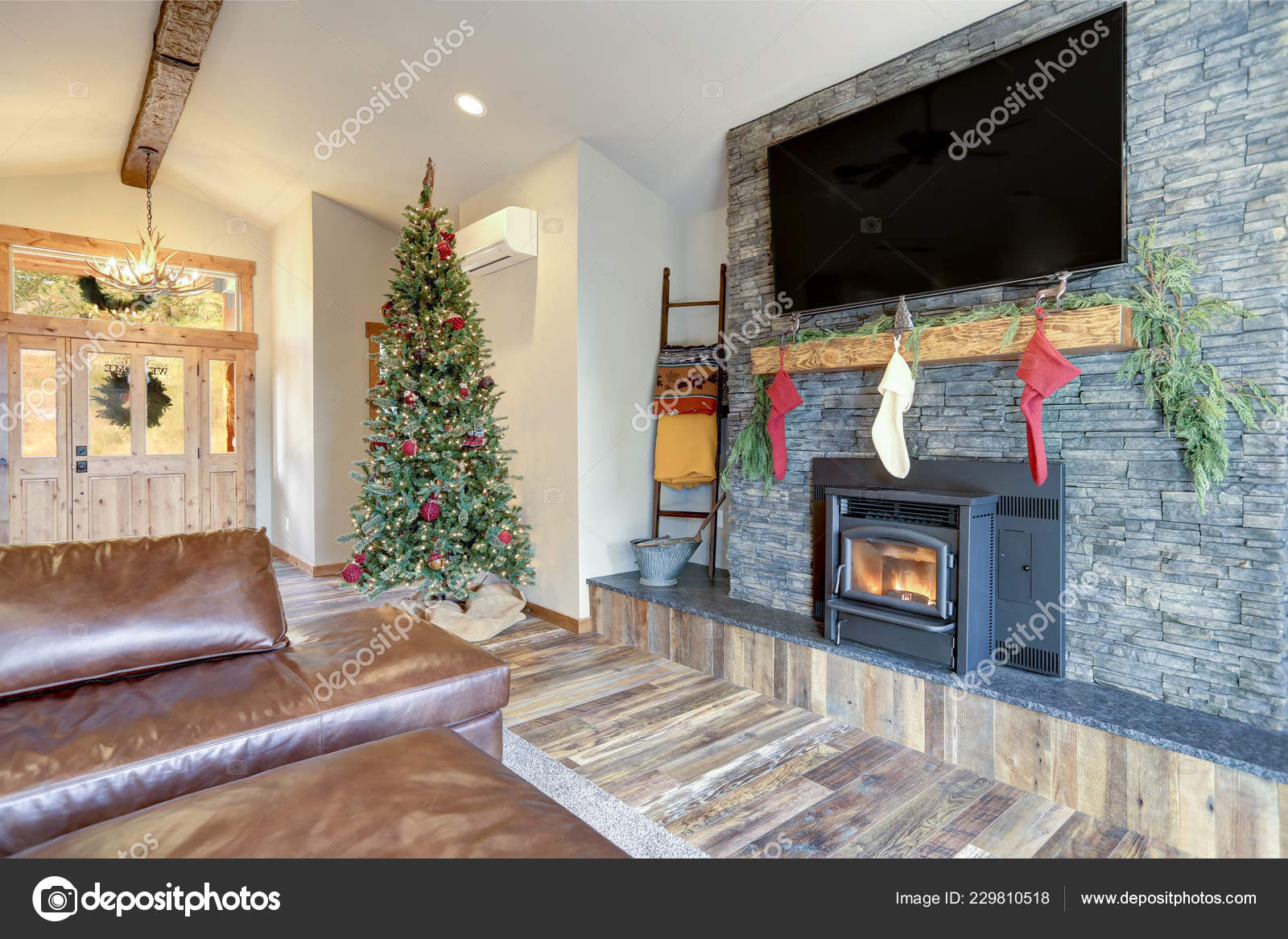 Nicely Decorated Home Interior Christmas Living Area Boasts