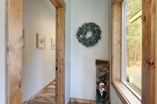 Interior of American country house with Christmas decor.