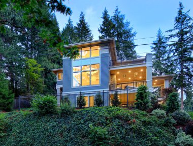 Modern ev dış lwith basın'ı Kuzey Amerika banliyölerinde peyzaj