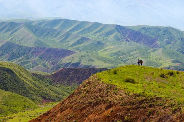 People Background Spring Mountain Landscape Hiking Alma Ata Region Kazakhstan — Stock Photo, Image