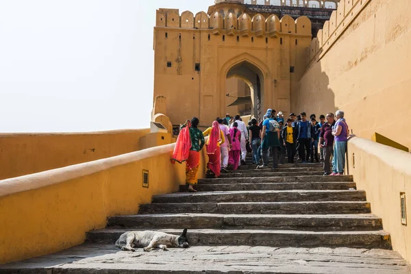 Jaipur Hindistan Ocak 2018 Turist Amer Fort Merdiveni Tırmanmak Jaipur — Stok fotoğraf