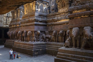 Ellora, Maharashtra, Hindistan - 15 Ocak 2018: Ellora'daki Ekailash Tapınağı