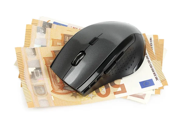 Mouse Del Computer Sulle Banconote Euro Concetto Fare Soldi Online — Foto Stock
