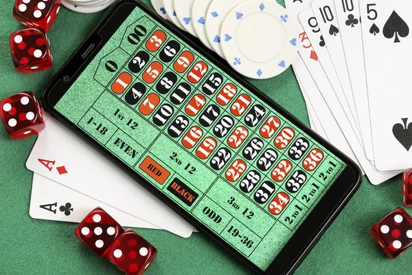 Smart Phone Con Tavolo Roulette Concetto Gioco Azzardo Online — Foto Stock