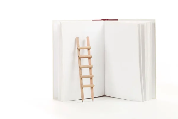 Escalera Lápiz Libro Blanco Aislado Concepto Educación — Foto de Stock