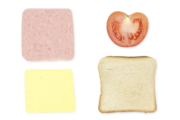 Basic Ingredients Sandwich Isolated White — Stock Photo, Image