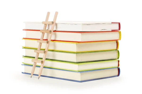 Potlood Ladder Stapel Boeken Onderwijs Concept — Stockfoto