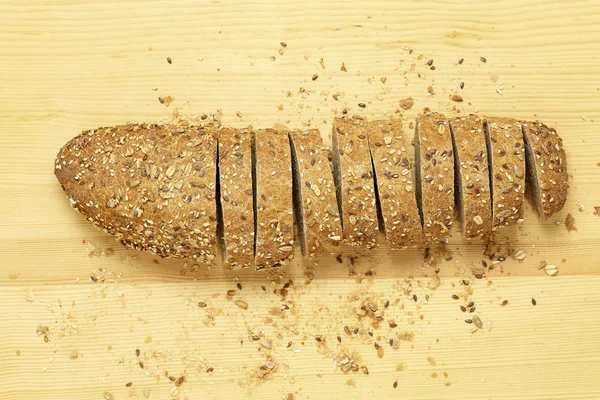 Sliced Multigrain Bread Wood Top View — Stock Photo, Image