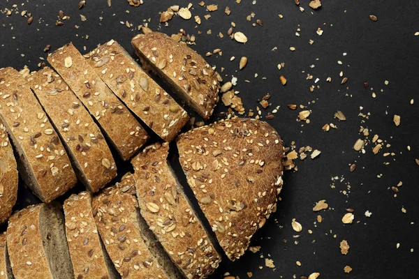 Sliced Multigrain Bread Black Top View — Stock Photo, Image