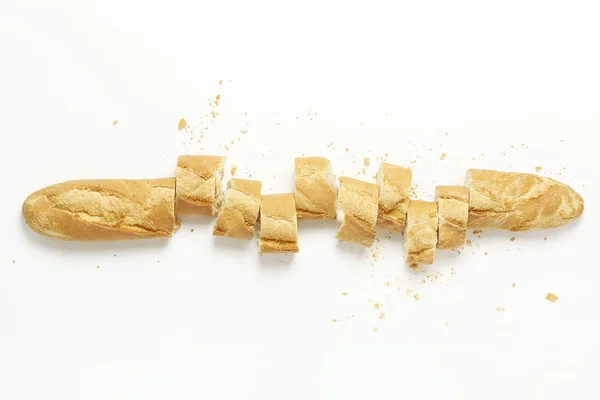 Vista Dall Alto Della Baguette Affettata Con Briciole Bianco — Foto Stock