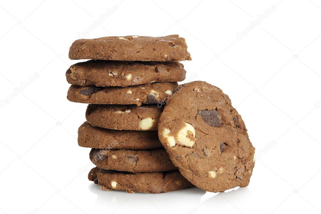 stack of chocolate cookies isolated on white