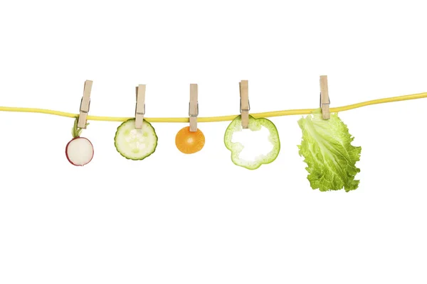 Mängd Grönsaker Klädstreck Hälsosamt Ätande Koncept — Stockfoto