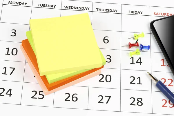 Adhesive notes on calendar — Stock Photo, Image