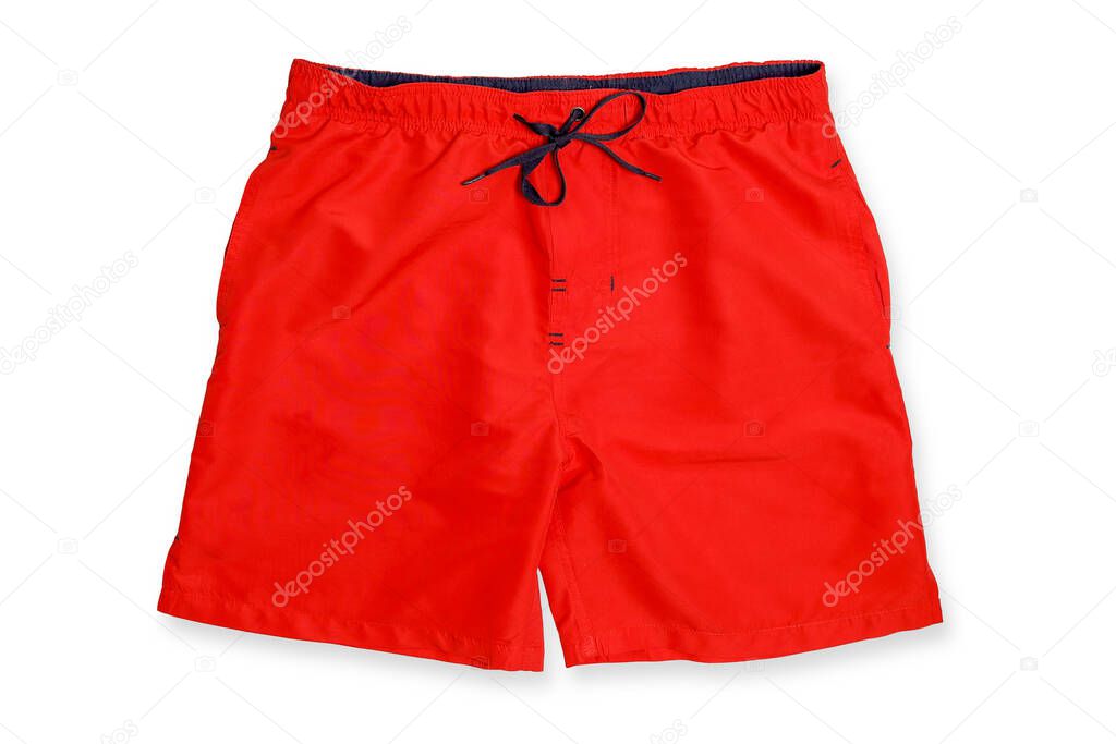 red swimming trunks isolated on white