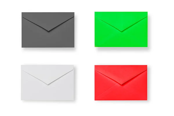 Quatro Envelopes Coloridos Isolados Branco Elementos Design — Fotografia de Stock