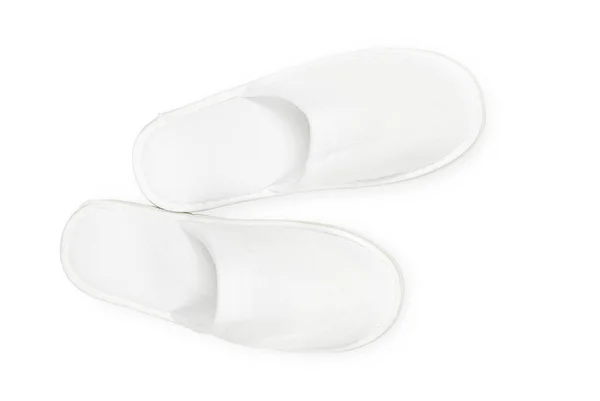 Hotel Spa Slippers Isolated White Top View Clipping Path — Stock Photo, Image