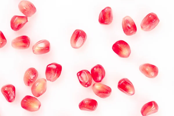 Flat Lay Pomegranate Seeds White Surface — Stock Photo, Image