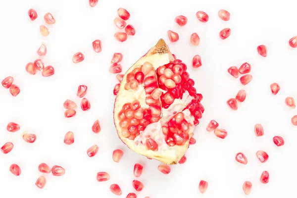 Flat Lay Pomegranate Seeds White Surface — Stock Photo, Image