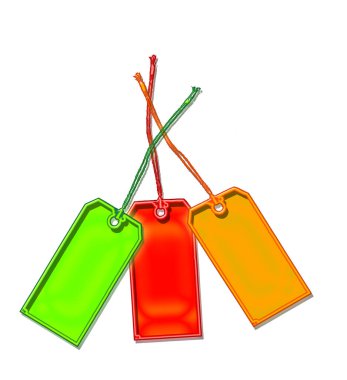 İstenen metni eklemek için yeri olan dizgilere renkli fiyat etiketleri