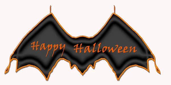 Asas Morcego Preto Com Feliz Saudação Halloween — Fotografia de Stock