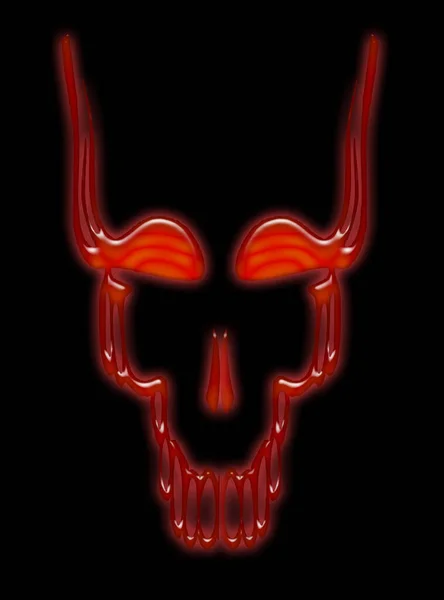 赤い悪魔の頭蓋骨のスケッチ黒の背景 — ストック写真