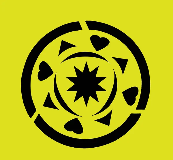 黄色の上に黒い形をした円のデザイン — ストック写真