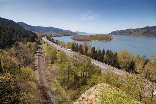 View Columbia River Gorge Oregon Side Showing Waterway Highway Railway — Stock Photo, Image