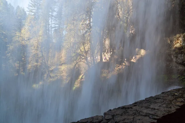 Looking Raging Waters Lower South Falls Surrounding Forest Sunshine Hiking — Stock Photo, Image