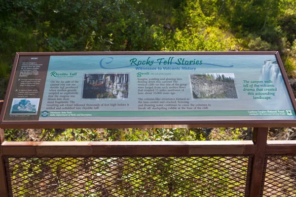 Mesa Falls Scenic Byway Idaho Usa 2014 Sign Showing Information — 스톡 사진