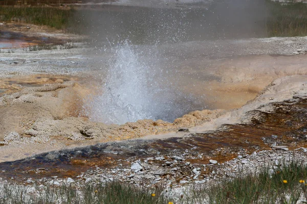 Respiradero Termal Suelo Parque Nacional Yellowstone Que Está Salpicando Agua — Foto de Stock