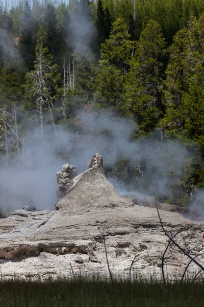 Bacteriële Minerale Vorming Van Giant Geyser Met Stoom Tegen Een — Stockfoto