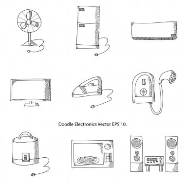 Doodle Elektronik Simgeler Vektör Illustrator Eps 10.