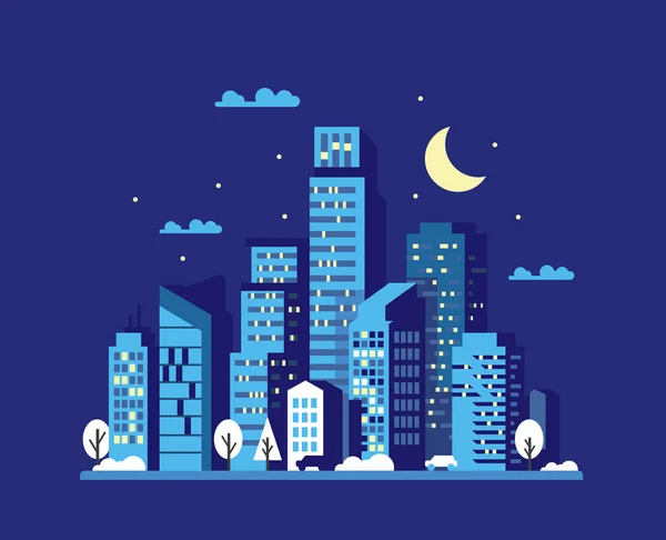 Vector de paisaje urbano nocturno — Vector de stock