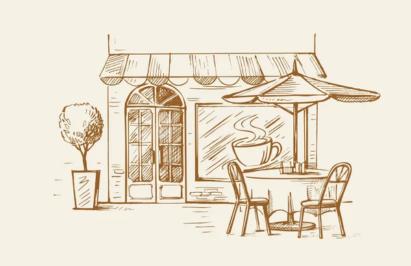Café de rua na cidade velha — Vetor de Stock