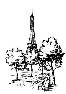 El çizmek vektör çizim Eyfel Kulesi, Fransa